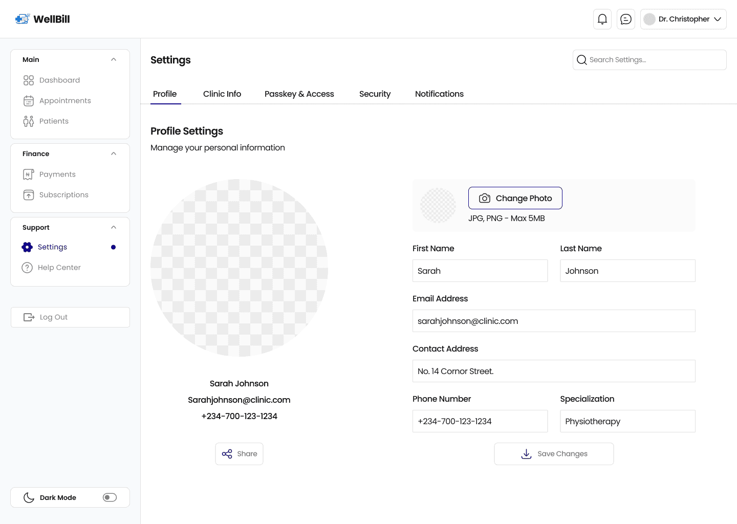 Profile settings